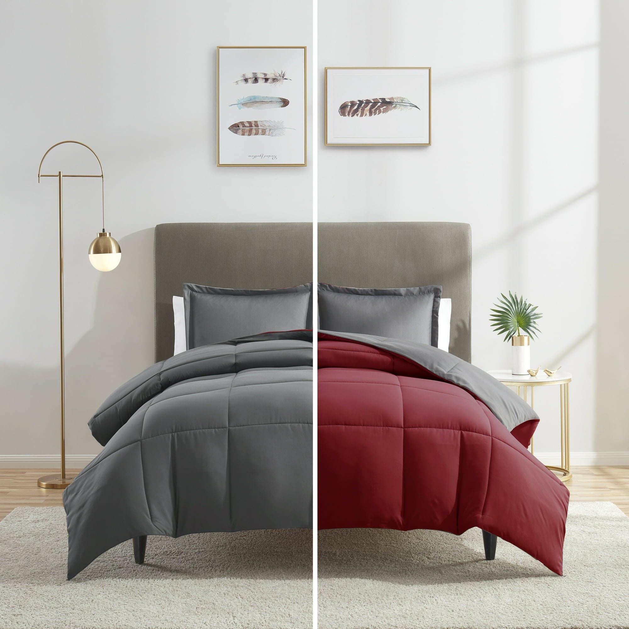 Insert Reversible Reversible Comforter, Quilted Down Alternative Duvet Insert, All-Seaso ...