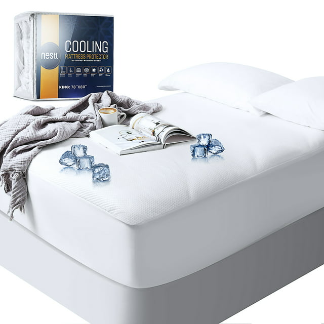 Nestl Cooling Mattress Protector Waterproof Extra Deep Mattress Cover King White in rgb