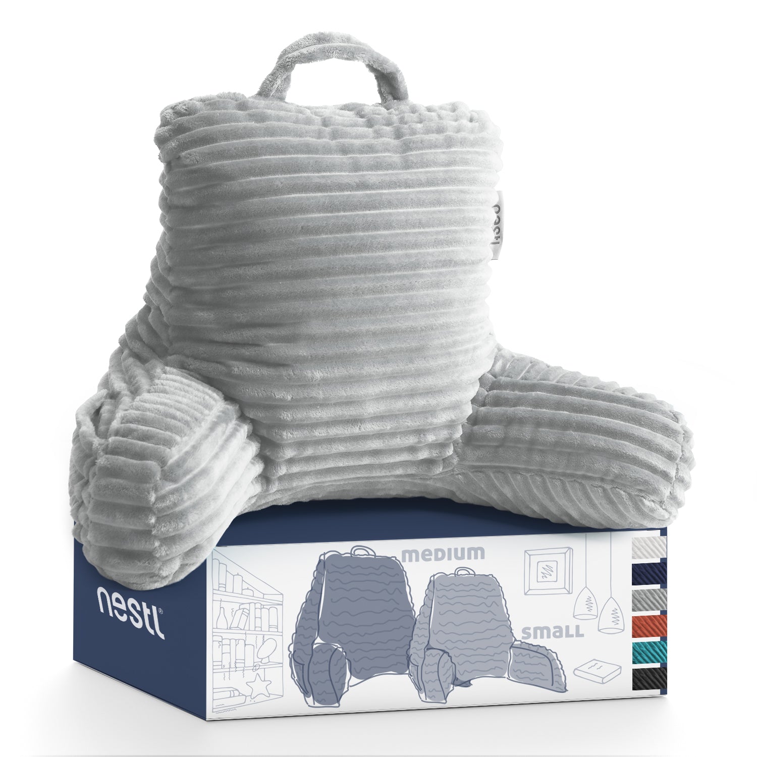 Reading Pillow For Bed With Arms & Neck Roll - Adjustable Backrest, Shredded Foam, Washable Cover